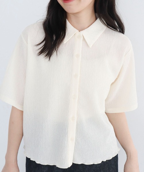 Green　Parks（グリーンパークス）の「BEST PRICE 表面カット衿付シャツ（シャツ/ブラウス・レディース・イエロー/ブルー/ホワイト系その他2/グレー/ブラック・FREE）」の2枚目の写真