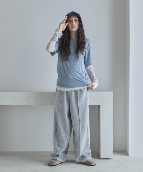 セール】ピンタック裏起毛ワイドスウェットパンツ（スウェットパンツ