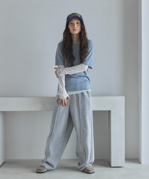 ピンタック裏起毛ワイドスウェットパンツ（スウェットパンツ）｜feepur