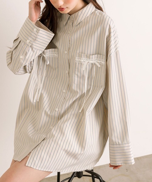 OLIVE des OLIVE（オリーブデオリーブ）の「リボンポケットBIGシャツ（シャツ/ブラウス・レディース・チャコールグレー/ベージュ系その他/グレー系その他/ブルー・FREE）」の8枚目の写真