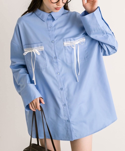 OLIVE des OLIVE（オリーブデオリーブ）の「リボンポケットBIGシャツ（シャツ/ブラウス・レディース・チャコールグレー/ベージュ系その他/グレー系その他/ブルー・FREE）」の14枚目の写真