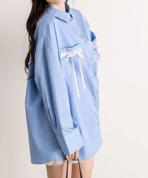 OLIVE des OLIVE（オリーブデオリーブ）の「リボンポケットBIGシャツ（シャツ/ブラウス・レディース・チャコールグレー/ベージュ系その他/グレー系その他/ブルー・FREE）」の16枚目の写真