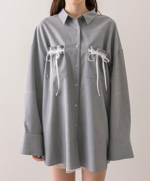 OLIVE des OLIVE（オリーブデオリーブ）の「リボンポケットBIGシャツ（シャツ/ブラウス・レディース・チャコールグレー/ベージュ系その他/グレー系その他/ブルー・FREE）」の21枚目の写真