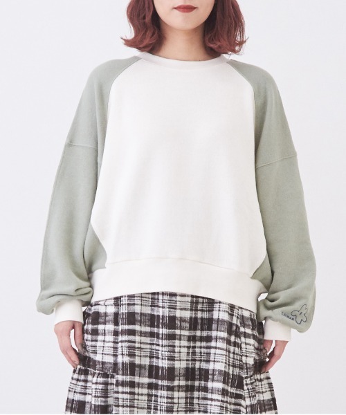 CUBE SUGAR（キューブシュガー）の「ガーゼ裏毛スウェット変形ドルマンプルオーバー（スウェット・レディース・ナチュラル/グリーン系その他/ブラック/グリーン・M）」の19枚目の写真