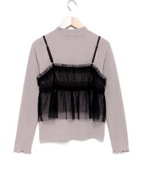 mezzo piano Junior(メゾピアノジュニア)の「チュールビスチェ&テレコ長袖Tシャツセット(Tシャツ/カットソー・キッズ・グレー/オフホワイト・M/S/L)」の5枚目の写真