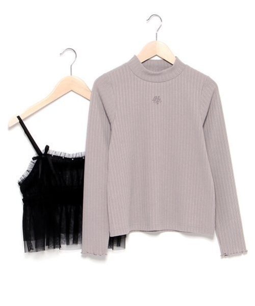 mezzo piano Junior(メゾピアノジュニア)の「チュールビスチェ&テレコ長袖Tシャツセット(Tシャツ/カットソー・キッズ・グレー/オフホワイト・M/S/L)」の6枚目の写真