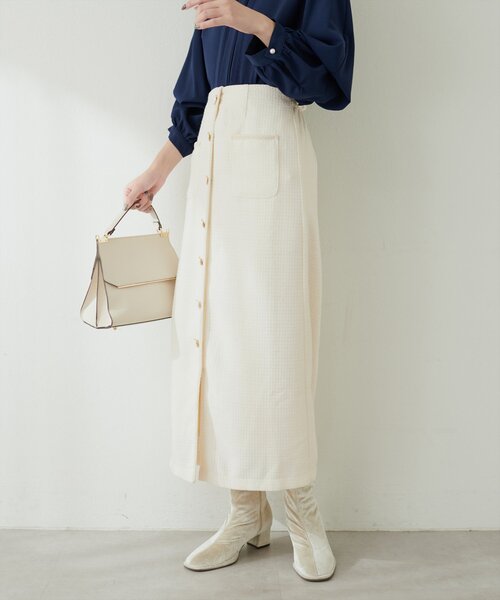 natural couture(ナチュラルクチュール)の「ブレードテープ使いツイードスカート(スカート・レディース・ブラウン/ブルー/アイボリー/ブラック・FREE)」の7枚目の写真