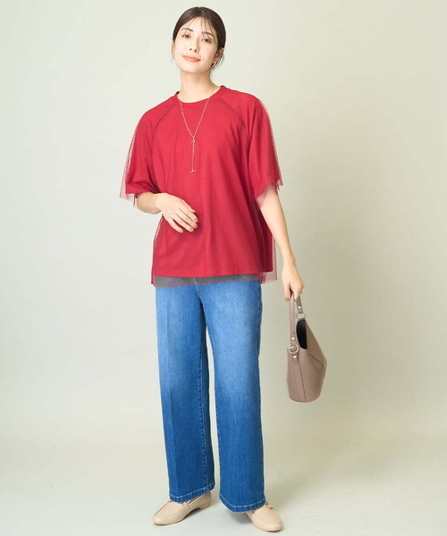 a.v.v(アーヴェヴェ)の「チュールレイヤードTシャツ(Tシャツ/カットソー・レディース・チャコールグレー/ボルドー・38/36/40)」の4枚目の写真