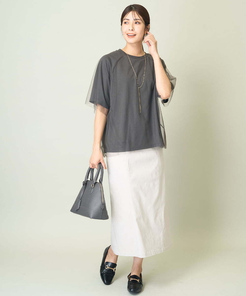 a.v.v(アーヴェヴェ)の「チュールレイヤードTシャツ(Tシャツ/カットソー・レディース・チャコールグレー/ボルドー・38/36/40)」の3枚目の写真