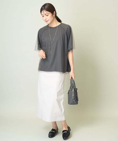 a.v.v(アーヴェヴェ)の「チュールレイヤードTシャツ(Tシャツ/カットソー・レディース・チャコールグレー/ボルドー・38/36/40)」の5枚目の写真