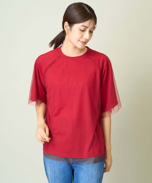 a.v.v(アーヴェヴェ)の「チュールレイヤードTシャツ(Tシャツ/カットソー・レディース・チャコールグレー/ボルドー・38/36/40)」の16枚目の写真