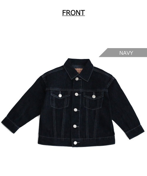 L.COPECK（エルコペック）の「ビッグシルエットデニムジャケット（デニムジャケット・キッズ・ネイビー/ストライプ・130cm/140cm/110cm/120cm/100cm）」の17枚目の写真