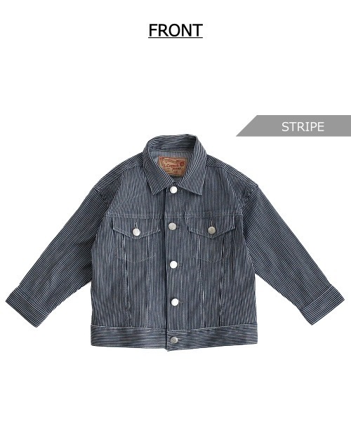 L.COPECK（エルコペック）の「ビッグシルエットデニムジャケット（デニムジャケット・キッズ・ネイビー/ストライプ・130cm/140cm/110cm/120cm/100cm）」の18枚目の写真