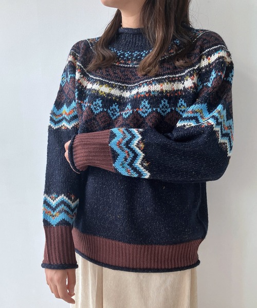 AS KNOW AS plus（アズノゥアズプラス）の「◇球心あみあみ配色ニットプルオーバー（ニット/セーター・レディース・ネイビー系/ベージュ系/イエロー系/アイボリー系1/ベージュ系1/レッド系1・FREE）」の4枚目の写真