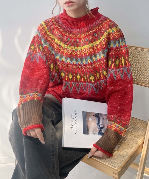 AS KNOW AS plus（アズノゥアズプラス）の「◇球心あみあみ配色ニットプルオーバー（ニット/セーター・レディース・ネイビー系/ベージュ系/イエロー系/アイボリー系1/ベージュ系1/レッド系1・FREE）」の19枚目の写真