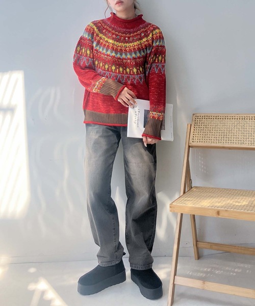 AS KNOW AS plus（アズノゥアズプラス）の「◇球心あみあみ配色ニットプルオーバー（ニット/セーター・レディース・ネイビー系/ベージュ系/イエロー系/アイボリー系1/ベージュ系1/レッド系1・FREE）」の16枚目の写真