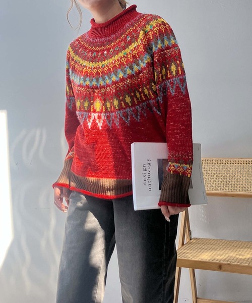 AS KNOW AS plus（アズノゥアズプラス）の「◇球心あみあみ配色ニットプルオーバー（ニット/セーター・レディース・ネイビー系/ベージュ系/イエロー系/アイボリー系1/ベージュ系1/レッド系1・FREE）」の7枚目の写真