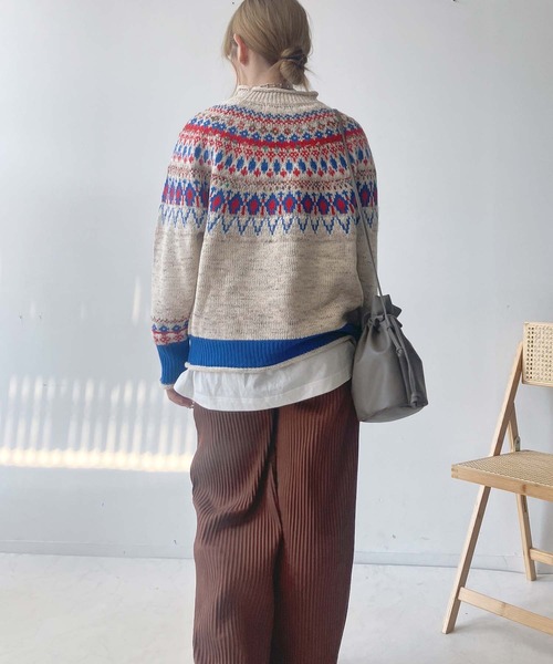 AS KNOW AS plus（アズノゥアズプラス）の「◇球心あみあみ配色ニットプルオーバー（ニット/セーター・レディース・ネイビー系/ベージュ系/イエロー系/アイボリー系1/ベージュ系1/レッド系1・FREE）」の17枚目の写真