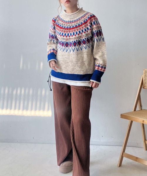 AS KNOW AS plus（アズノゥアズプラス）の「◇球心あみあみ配色ニットプルオーバー（ニット/セーター・レディース・ネイビー系/ベージュ系/イエロー系/アイボリー系1/ベージュ系1/レッド系1・FREE）」の8枚目の写真