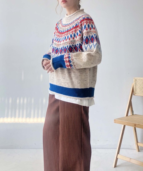 AS KNOW AS plus（アズノゥアズプラス）の「◇球心あみあみ配色ニットプルオーバー（ニット/セーター・レディース・ネイビー系/ベージュ系/イエロー系/アイボリー系1/ベージュ系1/レッド系1・FREE）」の20枚目の写真