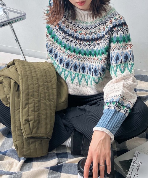 AS KNOW AS plus（アズノゥアズプラス）の「◇球心あみあみ配色ニットプルオーバー（ニット/セーター・レディース・ネイビー系/ベージュ系/イエロー系/アイボリー系1/ベージュ系1/レッド系1・FREE）」の14枚目の写真