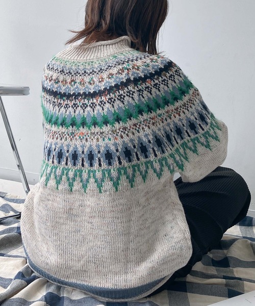 AS KNOW AS plus（アズノゥアズプラス）の「◇球心あみあみ配色ニットプルオーバー（ニット/セーター・レディース・ネイビー系/ベージュ系/イエロー系/アイボリー系1/ベージュ系1/レッド系1・FREE）」の13枚目の写真