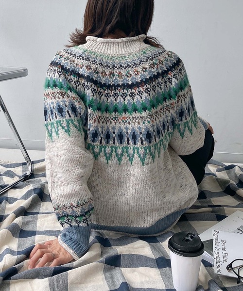 AS KNOW AS plus（アズノゥアズプラス）の「◇球心あみあみ配色ニットプルオーバー（ニット/セーター・レディース・ネイビー系/ベージュ系/イエロー系/アイボリー系1/ベージュ系1/レッド系1・FREE）」の22枚目の写真