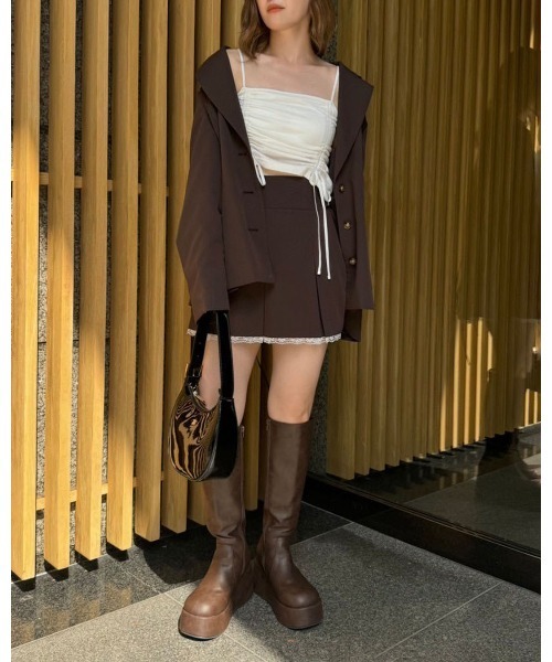 one after another NICE CLAUP(ワンアフターアナザーナイスクラップ)の「カップ付きドロストキャミソール(キャミソール・レディース・グレー系その他/ブラウン系その他/オフホワイト/ホワイト系その他・FREE)」の8枚目の写真