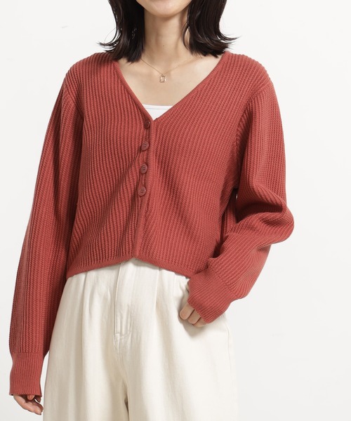 FOUND GOOD(ファウンドグッド)の「クロップドニットCD/LS(カーディガン/ボレロ・レディース・レッド系2/アイボリー/ブラック/ブラウン系8・L/M)」の1枚目の写真