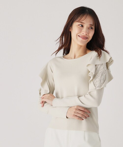 【セール】【洗える／主役ニット／フリル/レース】女性らしさと華やかさを演出するフリルデザインニット（ニット/セーター）｜COUP DE CHANCE（クードシャンス） 9,625円