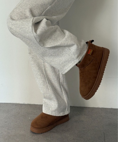 ブラウン/ホワイト スエードファー厚底ムートンブーツ JP23CM EU37 ブラウン/ホワイト スエードファー厚底ムートンブーツ JP23CM EU37