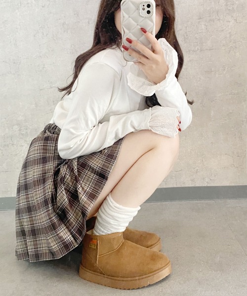 セール】ファー ボア ショート ムートンブーツ / 厚底