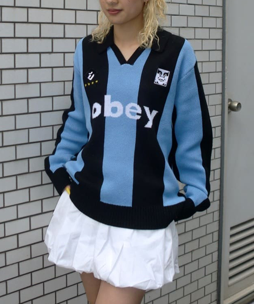 OBEY（オベイ）の「【OBEY / オベイ】SOCCER JERSEY SWEATER 151000090（ニット/セーター・レディース・レッド/ブルー系その他・SMALL/MEDIUM）」の4枚目の写真