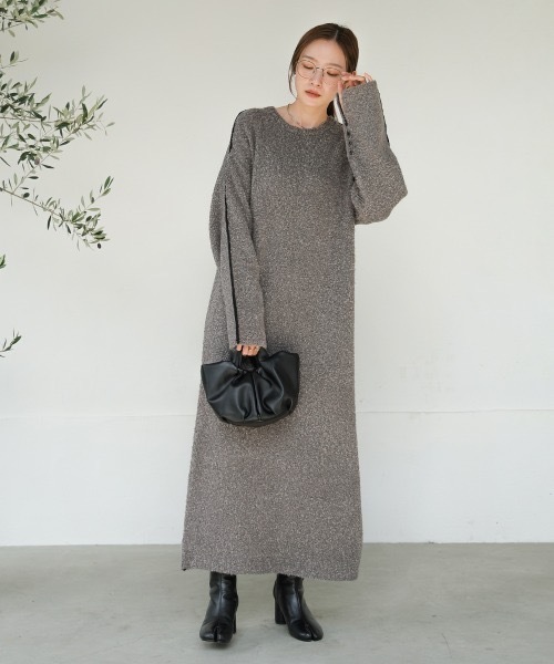 Bab(バブ)の「【低身長向けサイズあり】ブークレ配色ラインニットワンピース(ワンピース・レディース・ベージュ/アイボリー/チャコールグレー・M/S)」の9枚目の写真