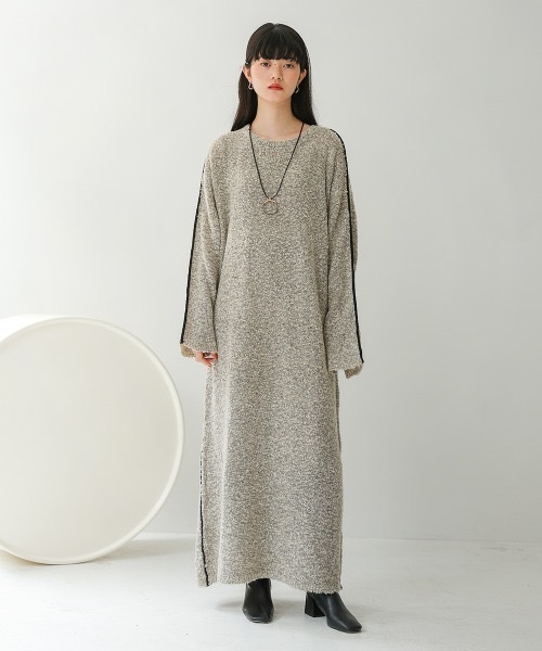 Bab(バブ)の「【低身長向けサイズあり】ブークレ配色ラインニットワンピース(ワンピース・レディース・ベージュ/アイボリー/チャコールグレー・M/S)」の16枚目の写真