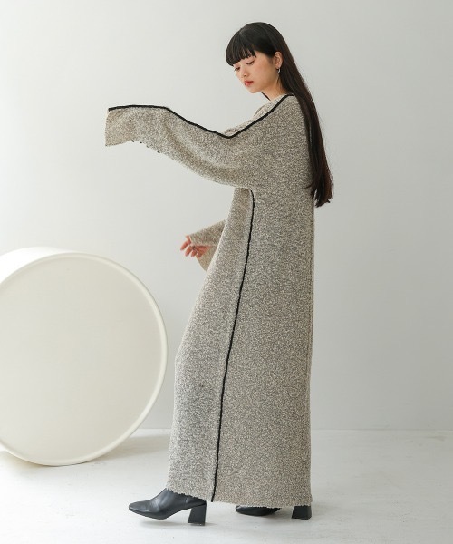 Bab(バブ)の「【低身長向けサイズあり】ブークレ配色ラインニットワンピース(ワンピース・レディース・ベージュ/アイボリー/チャコールグレー・M/S)」の11枚目の写真