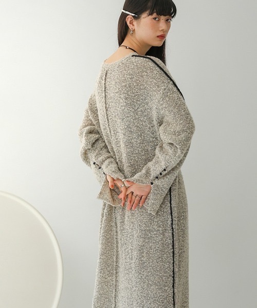 Bab(バブ)の「【低身長向けサイズあり】ブークレ配色ラインニットワンピース(ワンピース・レディース・ベージュ/アイボリー/チャコールグレー・M/S)」の12枚目の写真