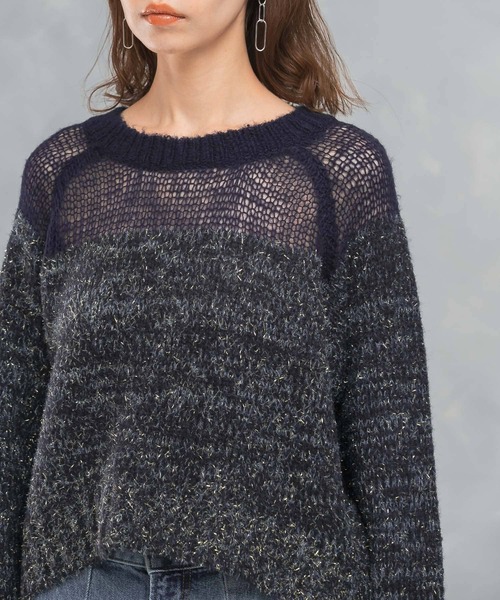 URBAN RESEARCH ROSSO WOMEN(アーバンリサーチ ロッソ)の「『WEB限定』ドッキングラメニット(ニット/セーター・レディース・ピンク/ベージュ/ネイビー・FREE)」の5枚目の写真