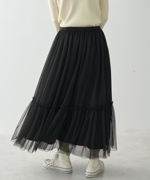 AMERICAN HOLIC（アメリカンホリック）の「ティアードチュールスカート（スカート・レディース・ブラック/グレイッシュベージュ・M/L）」の4枚目の写真