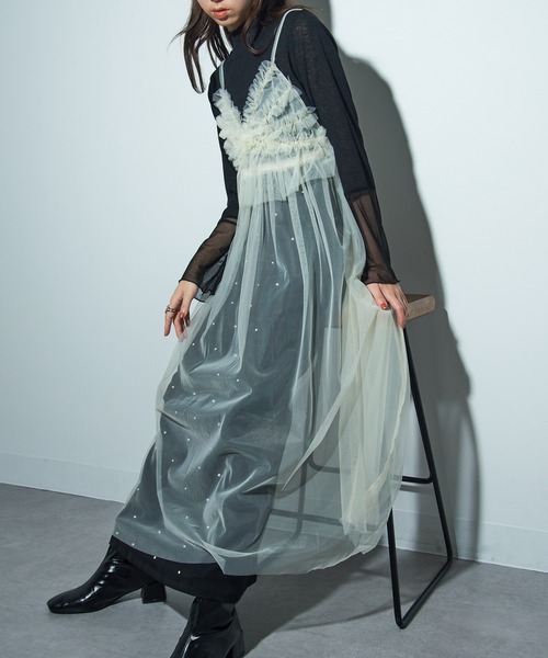 MAISON BREEZE reveur(メゾンブリーズレヴール)の「【MAISON BREEZE reveur】チュールキャミワンピース trc(ワンピース・レディース・グレー/アイボリー/ブラック・FREE)」の7枚目の写真