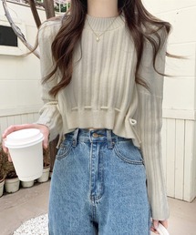 裾リボンクロップドニット