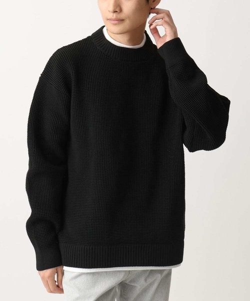 MK MICHEL KLEIN HOMME （エムケーミッシェルクランオム）の「【残りわずか/在庫限り/洗える】プルオーバーニット/ワッフル編みフェイクニット（ニット/セーター・メンズ・グリーン/アイボリー/ブラック/ボルドー・46/48）」の3枚目の写真