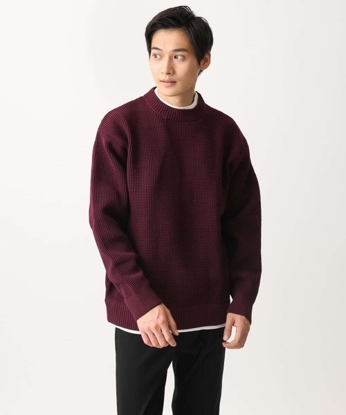 MK MICHEL KLEIN HOMME （エムケーミッシェルクランオム）の「【残りわずか/在庫限り/洗える】プルオーバーニット/ワッフル編みフェイクニット（ニット/セーター・メンズ・グリーン/アイボリー/ブラック/ボルドー・46/48）」の7枚目の写真