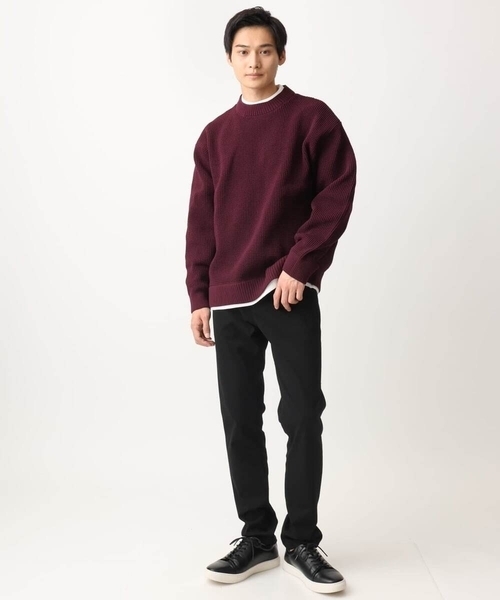 MK MICHEL KLEIN HOMME （エムケーミッシェルクランオム）の「【残りわずか/在庫限り/洗える】プルオーバーニット/ワッフル編みフェイクニット（ニット/セーター・メンズ・グリーン/アイボリー/ブラック/ボルドー・46/48）」の8枚目の写真