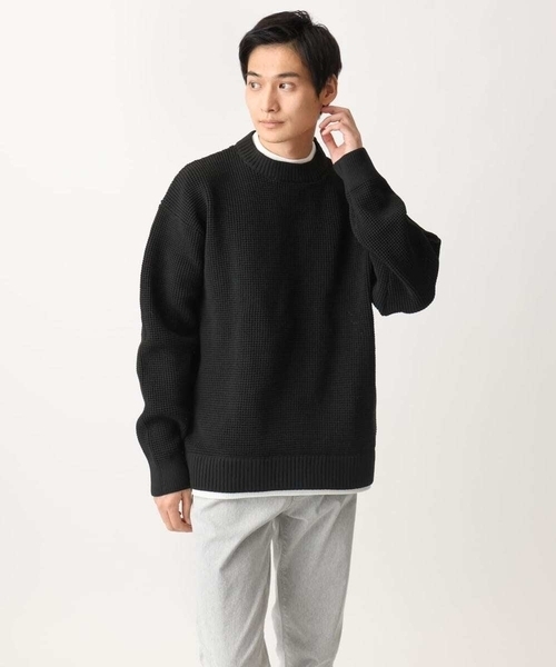 MK MICHEL KLEIN HOMME （エムケーミッシェルクランオム）の「【残りわずか/在庫限り/洗える】プルオーバーニット/ワッフル編みフェイクニット（ニット/セーター・メンズ・グリーン/アイボリー/ブラック/ボルドー・46/48）」の10枚目の写真