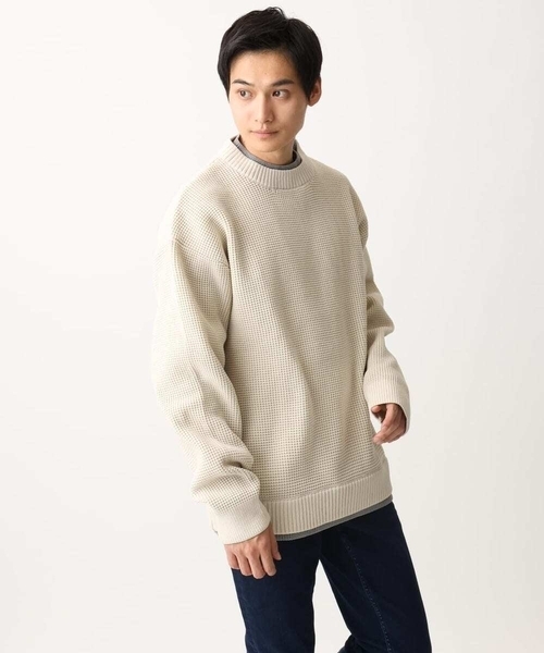 MK MICHEL KLEIN HOMME （エムケーミッシェルクランオム）の「【残りわずか/在庫限り/洗える】プルオーバーニット/ワッフル編みフェイクニット（ニット/セーター・メンズ・グリーン/アイボリー/ブラック/ボルドー・46/48）」の15枚目の写真