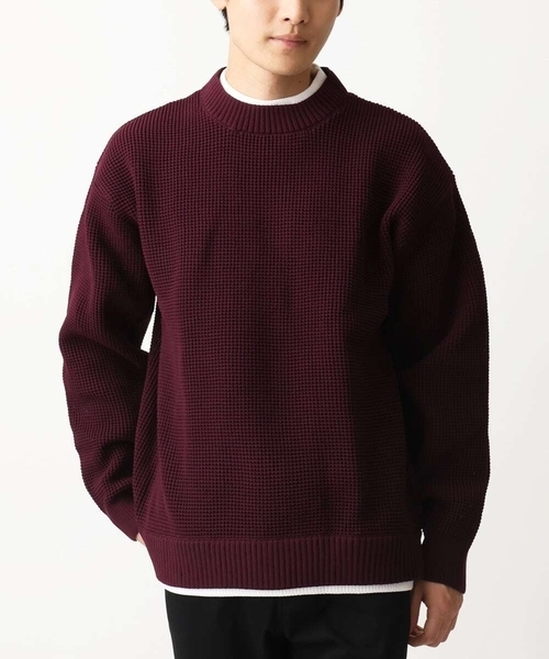 MK MICHEL KLEIN HOMME （エムケーミッシェルクランオム）の「【残りわずか/在庫限り/洗える】プルオーバーニット/ワッフル編みフェイクニット（ニット/セーター・メンズ・グリーン/アイボリー/ブラック/ボルドー・46/48）」の5枚目の写真