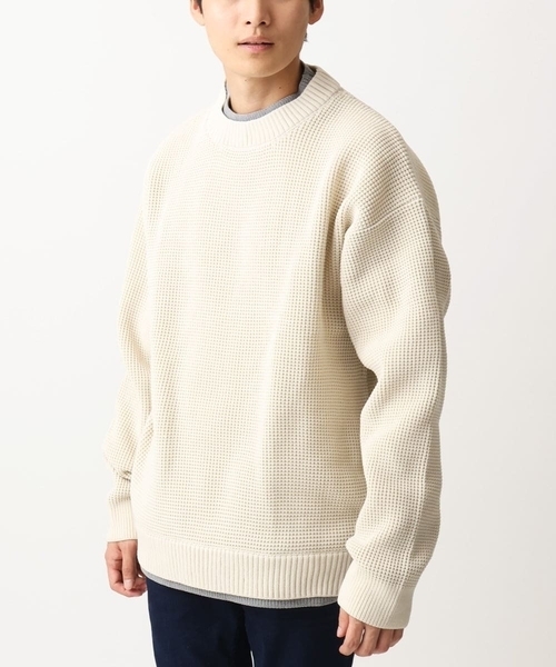 MK MICHEL KLEIN HOMME （エムケーミッシェルクランオム）の「【残りわずか/在庫限り/洗える】プルオーバーニット/ワッフル編みフェイクニット（ニット/セーター・メンズ・グリーン/アイボリー/ブラック/ボルドー・46/48）」の6枚目の写真