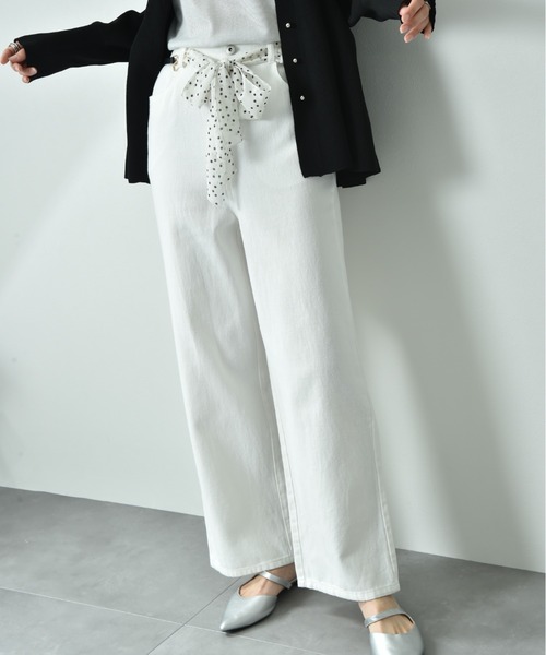 INTERPLANET（インタープラネット）の「デニムパンツ（デニムパンツ・レディース・ブルー/オフホワイト/ブラック・FREE）」の3枚目の写真