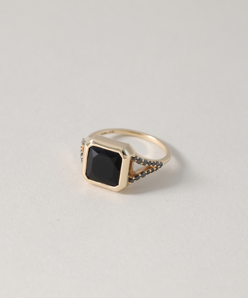 オニキス8角2ラインブラックダイヤリング K10（リング）｜Lilas（リラ）